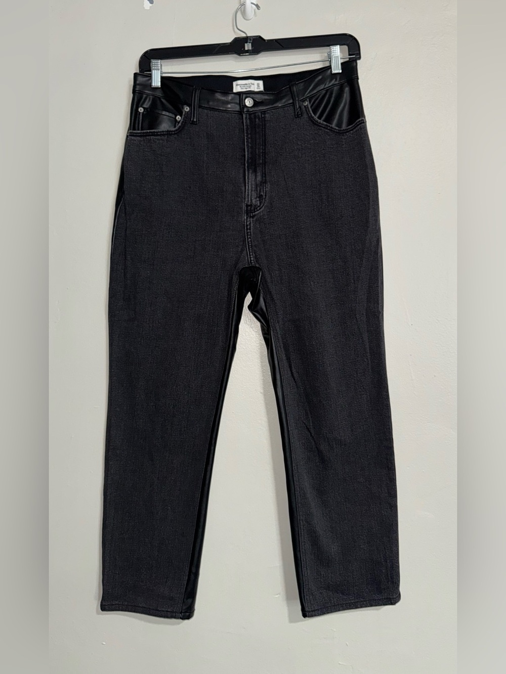 Abercrombie & Fitch Black Ankle Jeans with Faux-Leather Accents